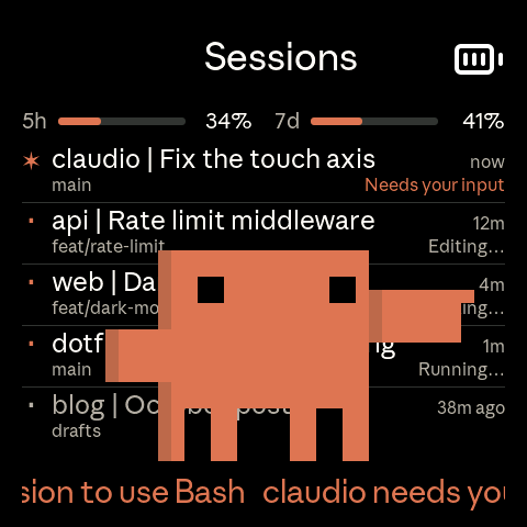 Clawd pointing at a session that needs input